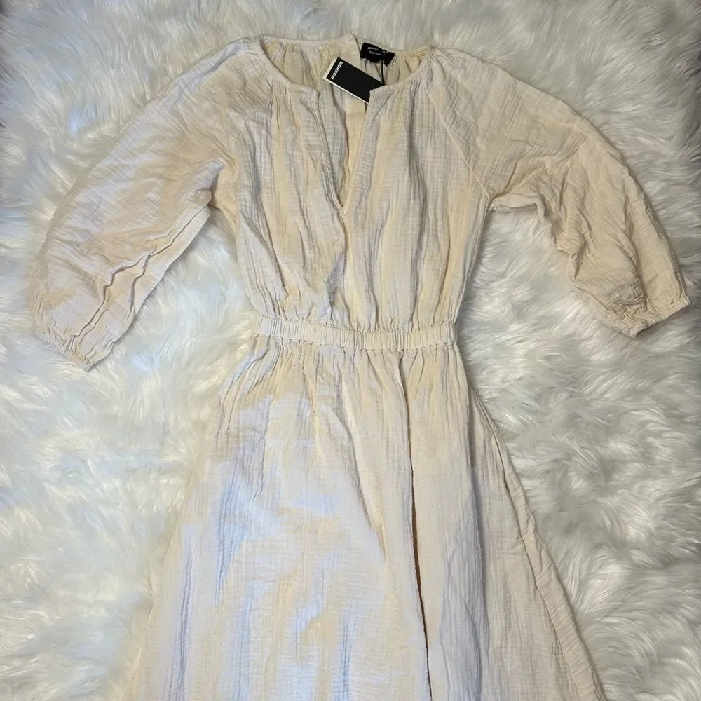 NWT Monrow Long-Sleeve Gauze Open-Back Midi Dress - Picture 5 of 10